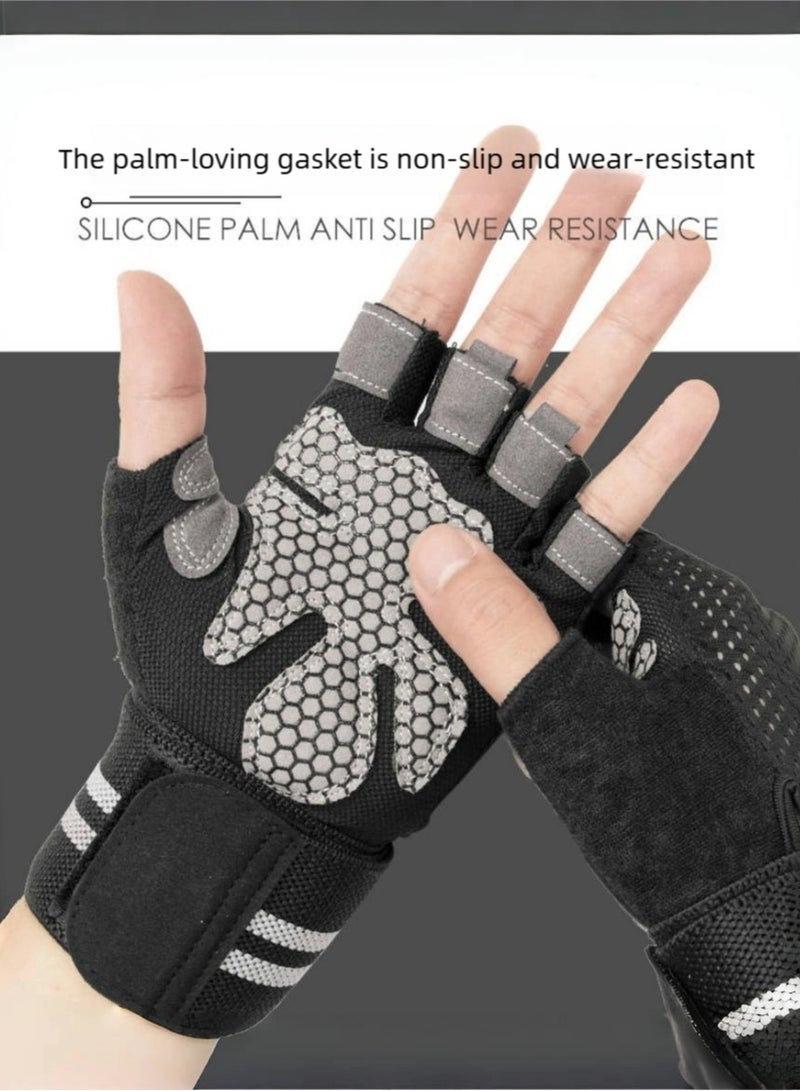 قفازات التمرين المضادة للانزلاق مقاومة للارتداء - قفازات نصف الأصابع للرجال والنساء مع دعم المعصم. قفازات صالة رياضية قابلة للتنفس لتدريب الوزن والسحب واللياقة البدنية المنزلية - Image 3