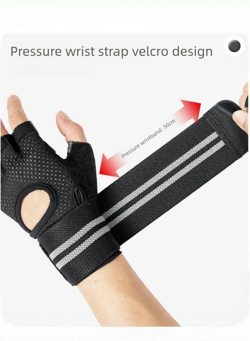 قفازات التمرين المضادة للانزلاق مقاومة للارتداء - قفازات نصف الأصابع للرجال والنساء مع دعم المعصم. قفازات صالة رياضية قابلة للتنفس لتدريب الوزن والسحب واللياقة البدنية المنزلية - Image 2