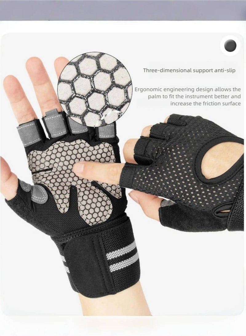 قفازات التمرين المضادة للانزلاق مقاومة للارتداء - قفازات نصف الأصابع للرجال والنساء مع دعم المعصم. قفازات صالة رياضية قابلة للتنفس لتدريب الوزن والسحب واللياقة البدنية المنزلية - Image 4