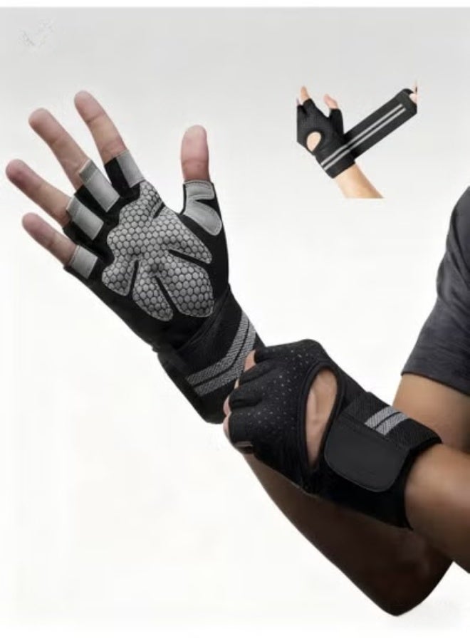 قفازات التمرين المضادة للانزلاق مقاومة للارتداء - قفازات نصف الأصابع للرجال والنساء مع دعم المعصم. قفازات صالة رياضية قابلة للتنفس لتدريب الوزن والسحب واللياقة البدنية المنزلية - Image 1