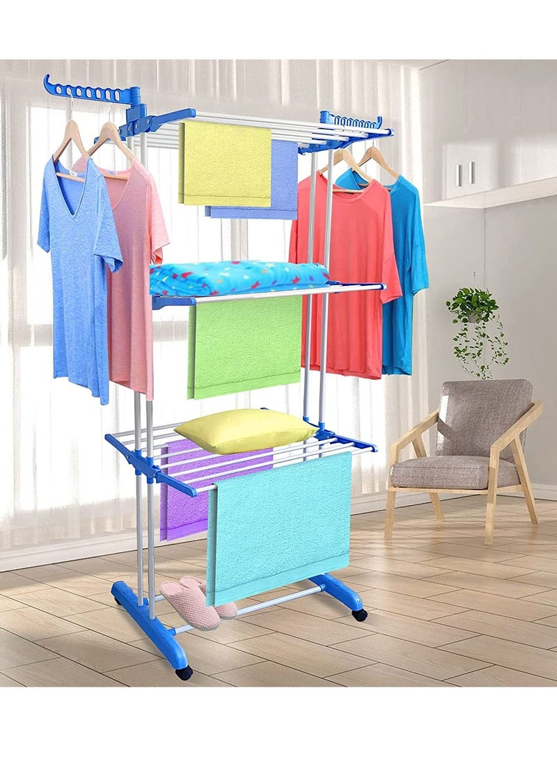 DubaiGallery Stainless Steel Clothes Hanger With Wheels Silver/Blue - Image 2