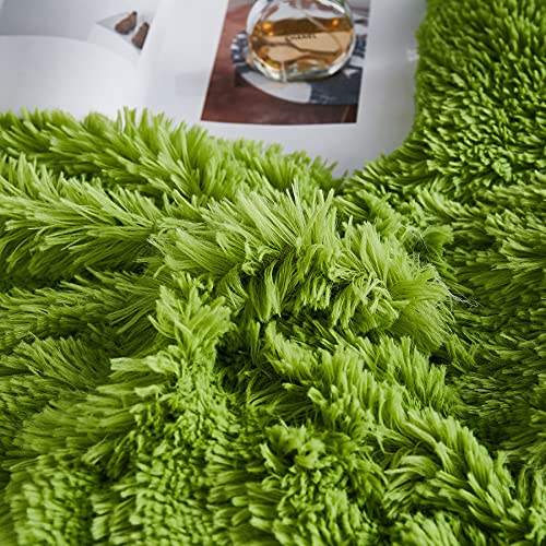 Yaoshuho Plush Fluffy Duvet Cover King Size Luxury Ultra Soft Shaggy Duvet Cover Set Faux Fur Comforter Bedding Set(1 Duvet Cover + 2 Pillow Shams), Green - Image 4