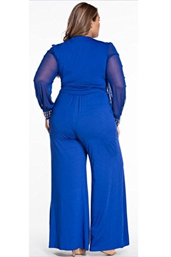 Cokar Womens Plus Size Jumpsuits Long Sleeve V-neck Casual Style Set, Blue, 1X Plus - Image 4