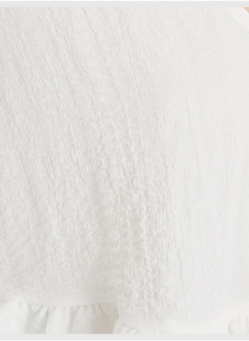 كوتون V Neck Frill 3/4 Sleeve Blouse