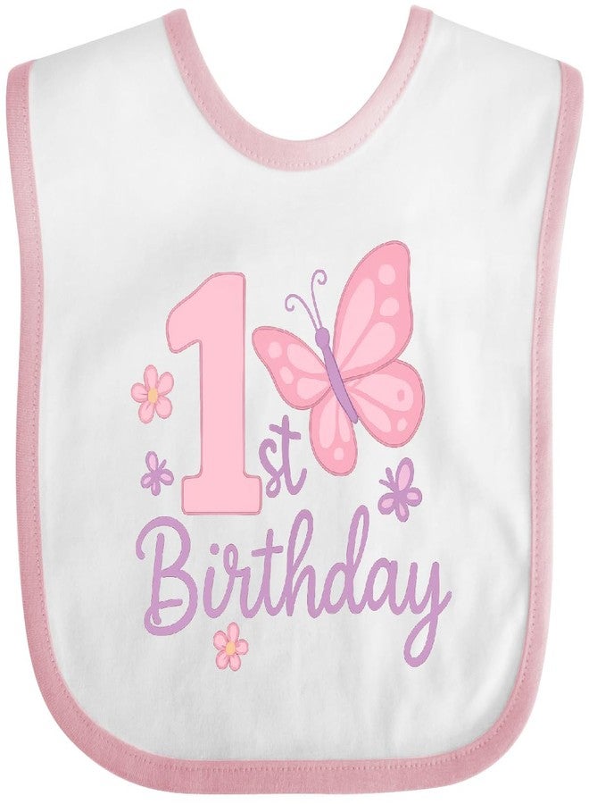 inktastic 1st Birthday Pink Butterfly Baby Bib White and Pink 457a8 - Image 1