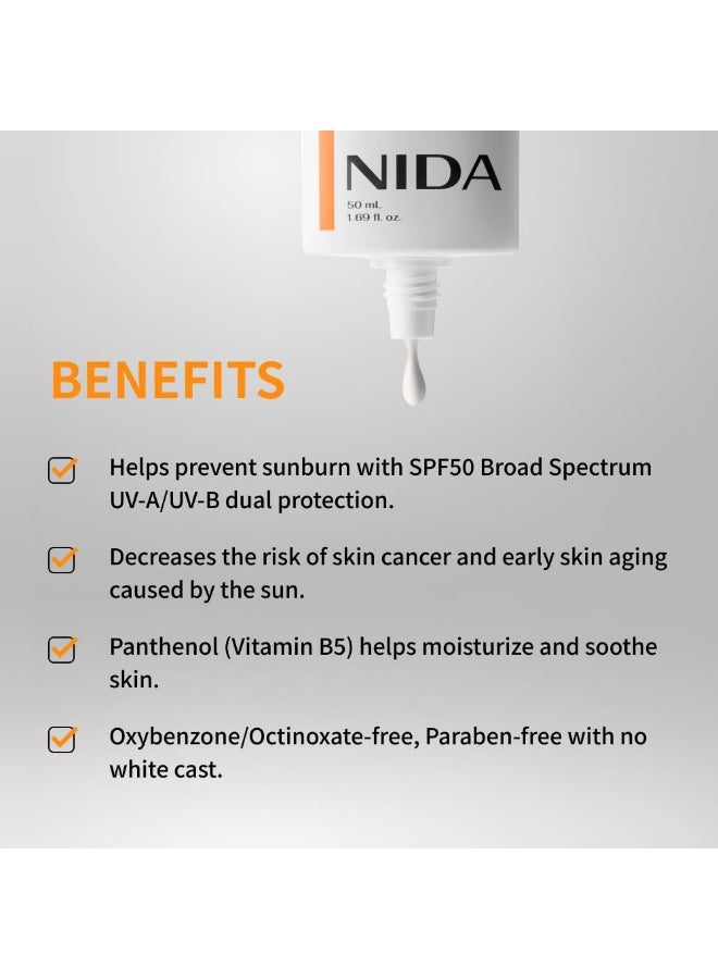 NIDA Invisible Fit Sunscreen SPF 50 Broad Spectrum UV-A/UV-B Protection | No White Cast, Low Irritation, Hydrating Lotion-like Lightweight Glow Sunscreen for All Skin Types | 1.69 fl. oz., 50ml - Image 3