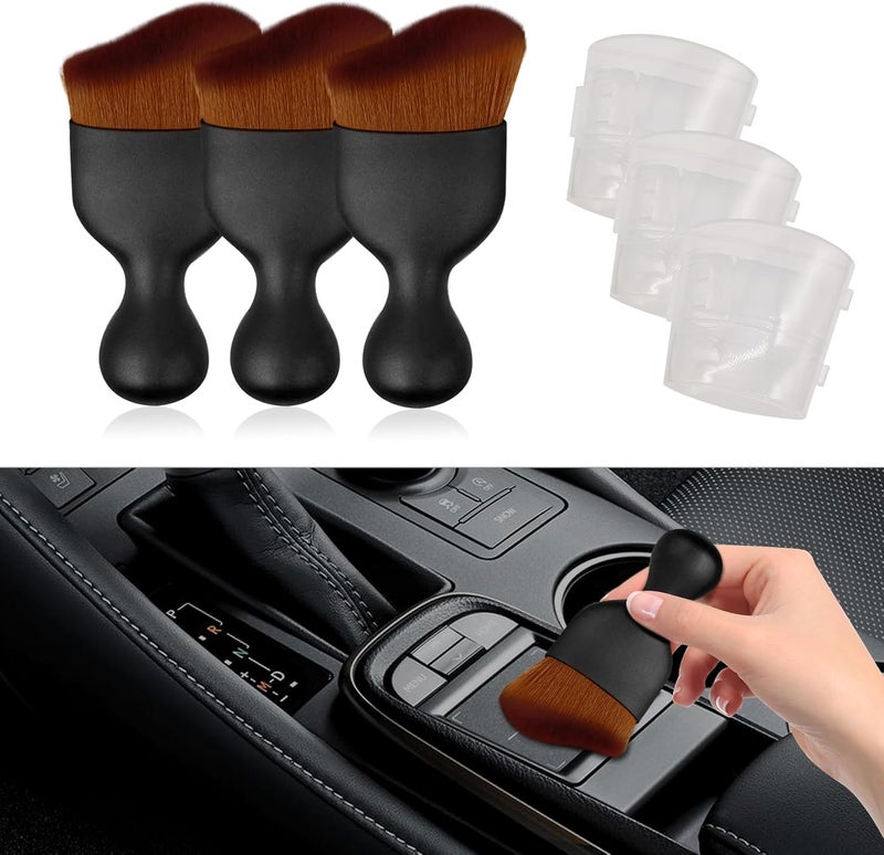 HAOBO 3PCS Car Interior Detailing Brush, Auto Soft Hair Cleaning Brushes, Curved Dirt Dust Collectors, Car Interior Cleaning Tool for Dashboard Air Conditioner Vents Leather（Brown1-3pcs） - Image 1