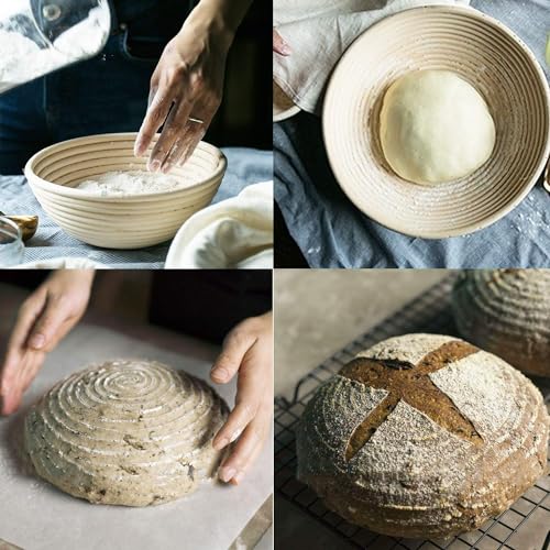 Forsun 1pcs 10" Round Banneton Brotform Bread Dough Proofing Rising Rattan Basket & Liner,Banneton Proofing Basket Set - for Home Bakers (Sourdough Recipe) & Bread Making - Image 3