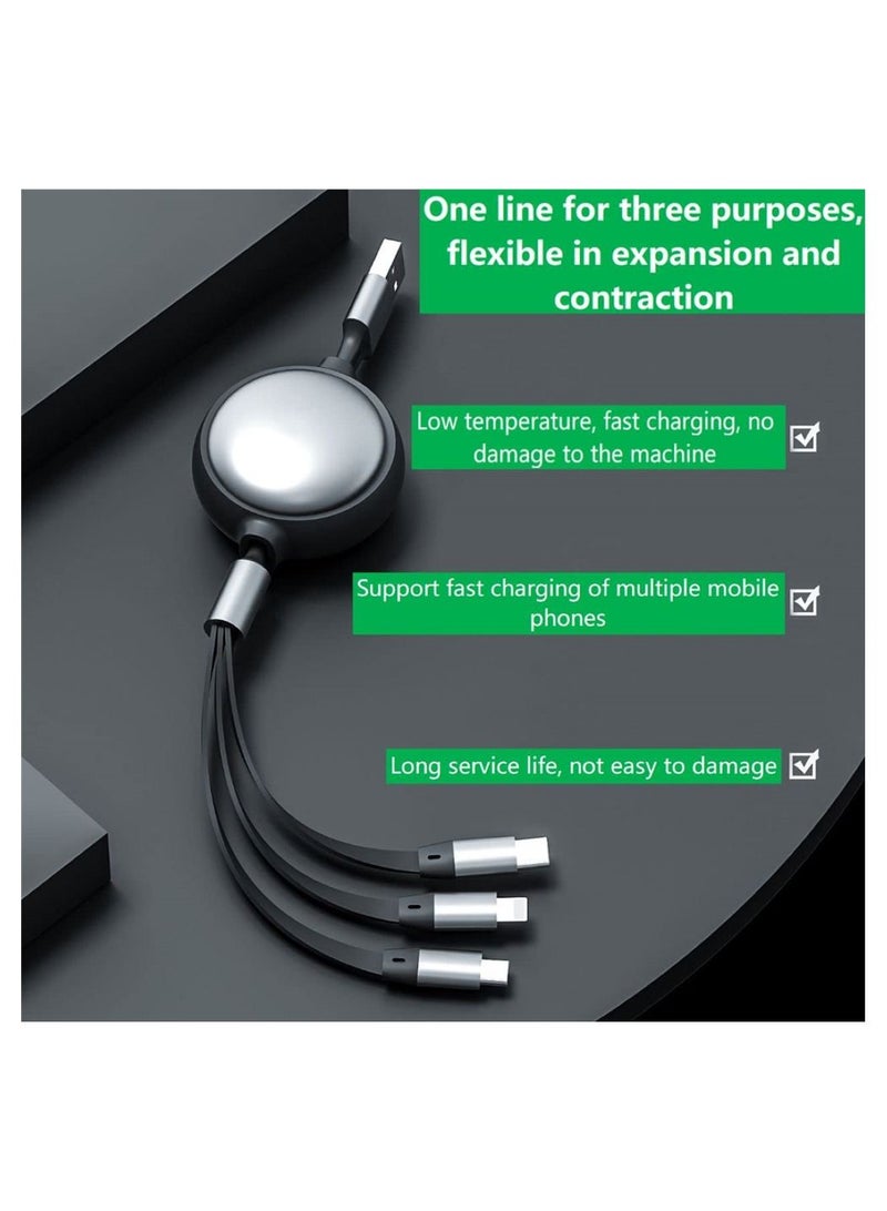 Y&D USB charging cable retractable 3-in-1 multi data 4ft/1.2m 2 pieces - Image 2