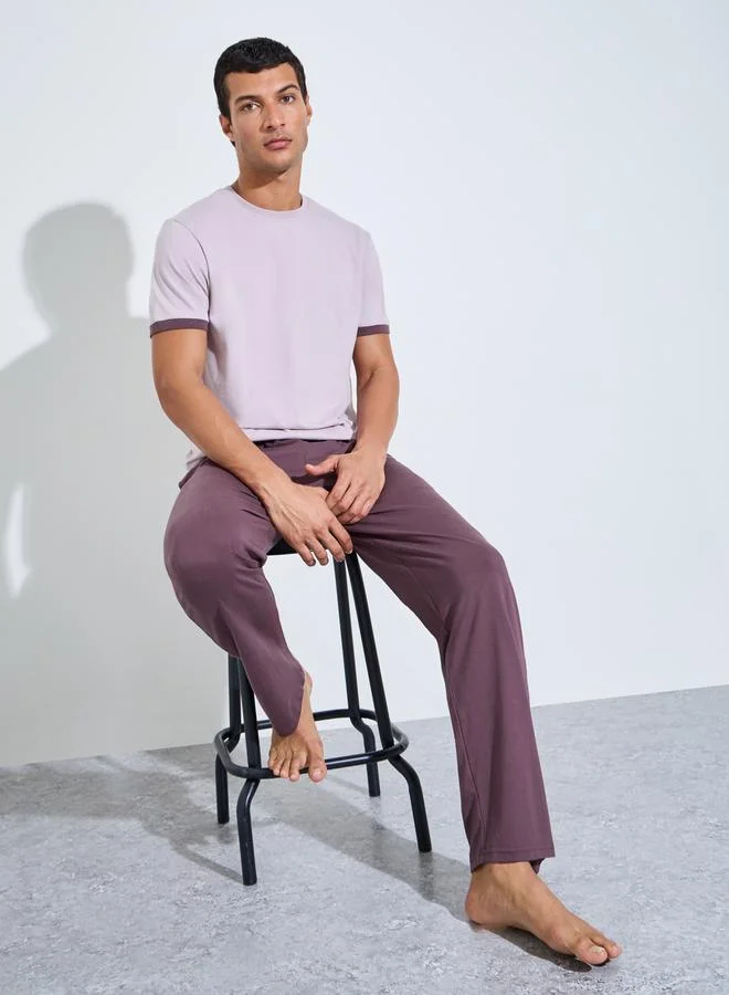 ستايلي Purple Short Sleeves T-Shirt and Pants Relaxed Fit Pyjama Set
