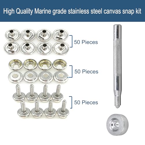 Maerd 152Pcs Canvas Snap Kit with Tool, Stainless Steel Screw Boat Canvas Snaps Fastener Heavy Duty Metal Marine Button 3/8" Socket with Setting Tool for Boat Cover Furniture - Image 3
