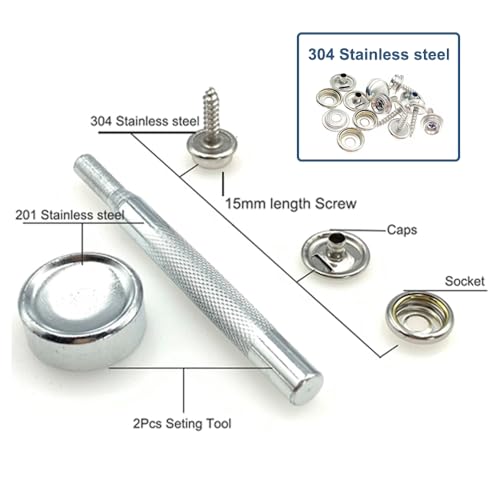 Maerd 152Pcs Canvas Snap Kit with Tool, Stainless Steel Screw Boat Canvas Snaps Fastener Heavy Duty Metal Marine Button 3/8" Socket with Setting Tool for Boat Cover Furniture - Image 5