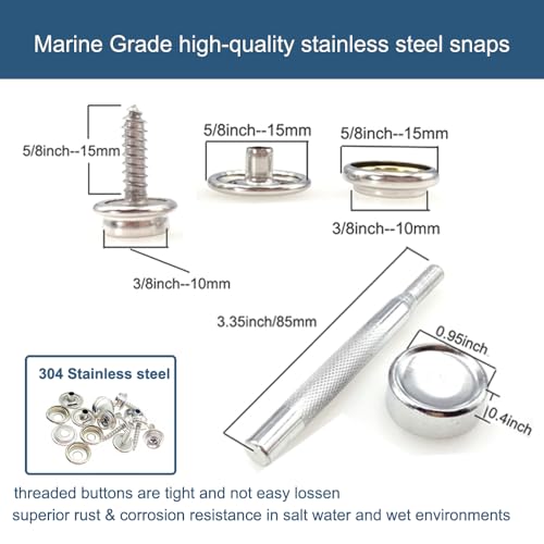 Maerd 152Pcs Canvas Snap Kit with Tool, Stainless Steel Screw Boat Canvas Snaps Fastener Heavy Duty Metal Marine Button 3/8" Socket with Setting Tool for Boat Cover Furniture - Image 4