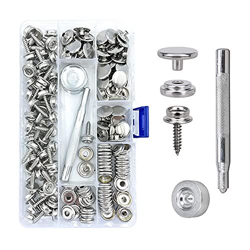 Maerd 152Pcs Canvas Snap Kit with Tool, Stainless Steel Screw Boat Canvas Snaps Fastener Heavy Duty Metal Marine Button 3/8" Socket with Setting Tool for Boat Cover Furniture - Image 1