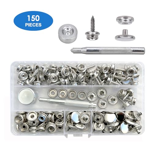 Maerd 152Pcs Canvas Snap Kit with Tool, Stainless Steel Screw Boat Canvas Snaps Fastener Heavy Duty Metal Marine Button 3/8" Socket with Setting Tool for Boat Cover Furniture - Image 2
