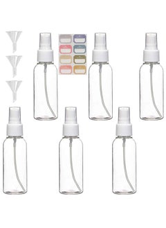 Qiccijoo 6 Pack Spray Bottles 3.5oz/100ml Clear Empty Fine Mist Plastic Mini Travel Bottle Set for Perfumes, Travel, Small Refillable Liquid Containers with 3pcs Funnels and 8pcs Labels