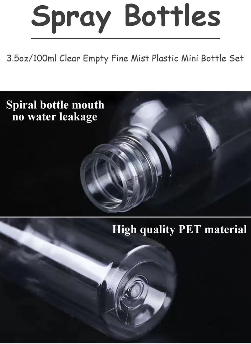 Qiccijoo - Qiccijoo 6 Pack Spray Bottles 3.5oz/100ml Clear Empty Fine Mist Plastic Mini Travel Bottle Set for Perfumes, Travel, Small Refillable Liquid Containers with 3pcs Funnels and 8pcs Labels - Image 1