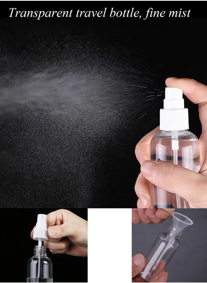 Qiccijoo - Qiccijoo 6 Pack Spray Bottles 3.5oz/100ml Clear Empty Fine Mist Plastic Mini Travel Bottle Set for Perfumes, Travel, Small Refillable Liquid Containers with 3pcs Funnels and 8pcs Labels - Image 1
