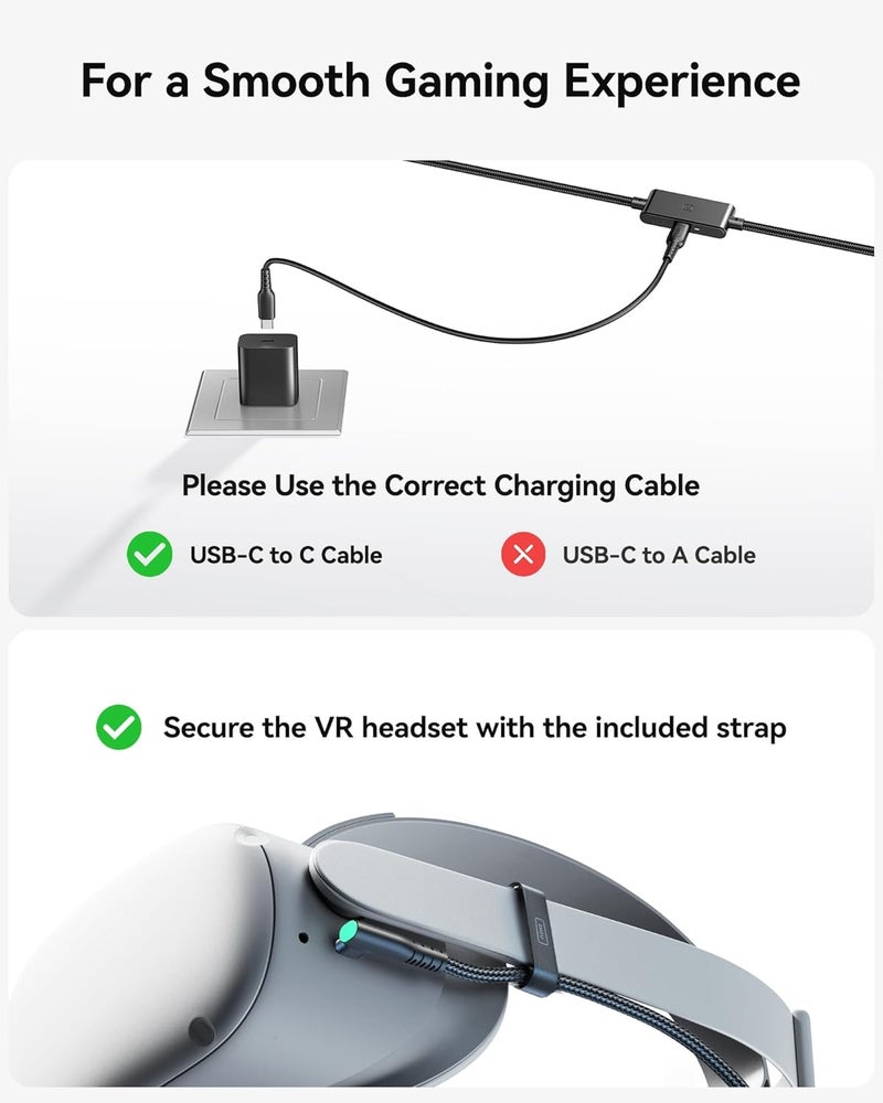 INIU Link Cable, 16FT 5m VR Compatible With Meta Oculus Quest 2 Pico Accessories and Gaming PC Steam VR, USB 3.0 5Gbps Data Transfer Type C, Separate USB C Charging Port for VR Headset - Image 5