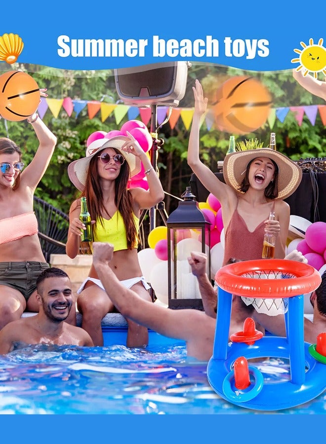UETEEY Pool Toys Games Set, Floating Basketball Hoop&Inflatable Pool Ring Toss for Kids Adults Family Swimming Water Sport Fun Floats Accessories - Image 3