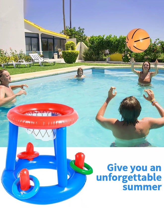 UETEEY Pool Toys Games Set, Floating Basketball Hoop&Inflatable Pool Ring Toss for Kids Adults Family Swimming Water Sport Fun Floats Accessories - Image 4