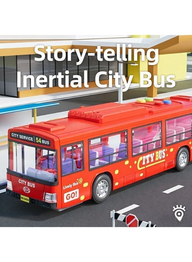 Red electric children's toy bus, with lights and sound effects, an educational bus model, one-button door opening, pull-type design, beautiful packaging, batteries not included. - Image 2