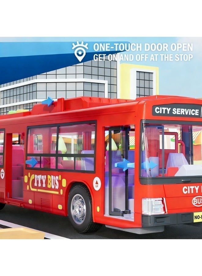 Red electric children's toy bus, with lights and sound effects, an educational bus model, one-button door opening, pull-type design, beautiful packaging, batteries not included. - Image 1