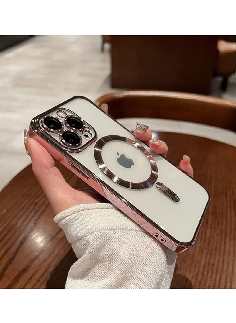 Raxoom Magnetic Case for iPhone 14 Pro Max Case [Compatible with MagSafe] Camera Lens Protector Plating Luxury Cover for Women Men Clear Soft TPU Shockproof Protective Phone Case - Pink - Image 4