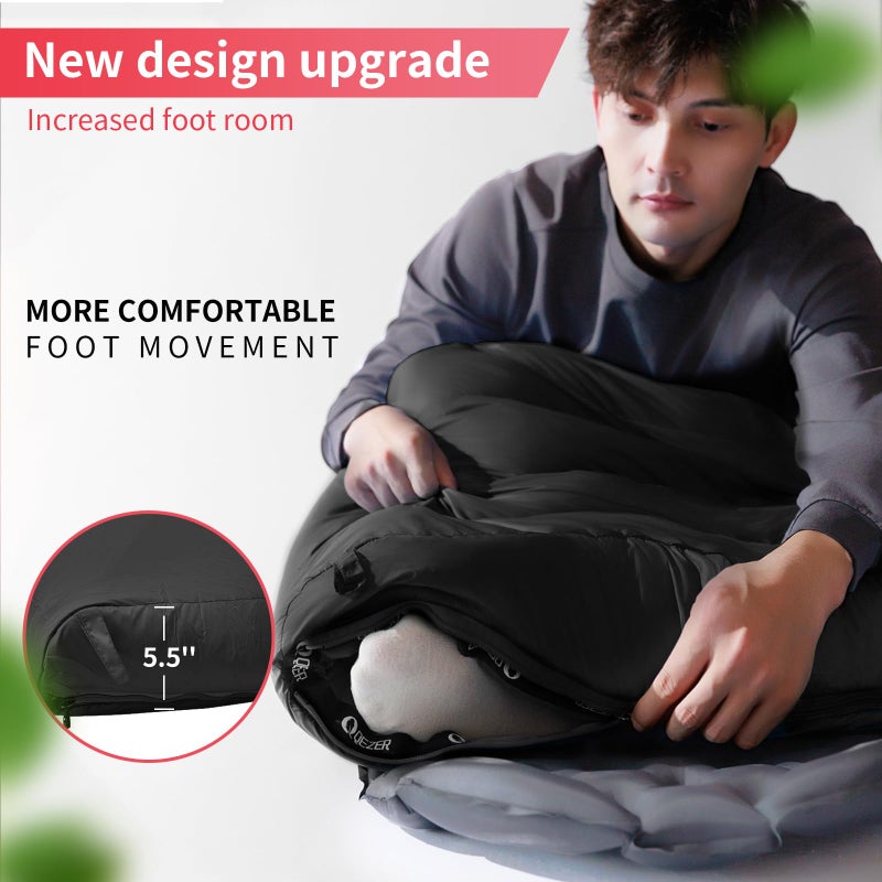 QEZER Down Sleeping Bag for Adults 600 Fill Power Down Sleeping Bag Cold Weather Ultralight Sleeping Bag with Compression Sack for Backpacking, Camping, Hiking (500g Down Filling-Black-Right Zip) - Image 5