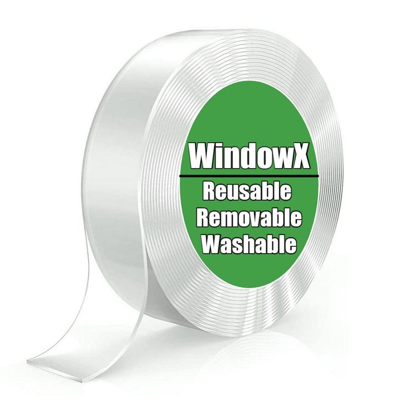 WINDOWX Love Your Window Again WINDOWX Double Sided Tape Heavy Duty Multipurpose Waterproof Washable Reusable Removable for Home Kitchen office Transparent 3 Meter Pack of 1 