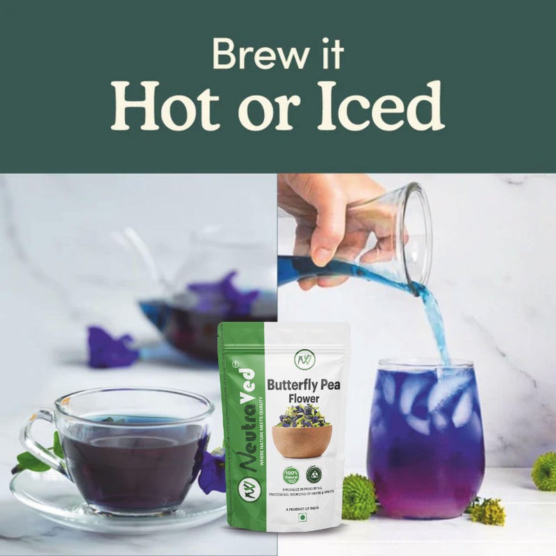 NeutraVed - Blue Butterfly Pea Flower 100g | Caffeine Free Herbal Tea | Blue Flowers Tea for Belly Fat | Zipper Standup Pouch - 100gm - Image 5