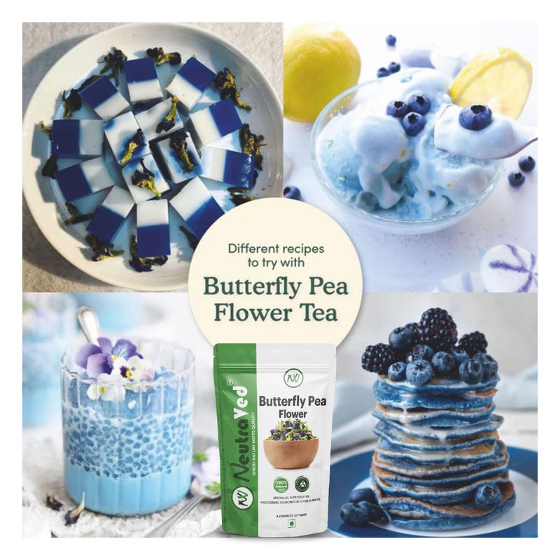NeutraVed - Blue Butterfly Pea Flower 100g | Caffeine Free Herbal Tea | Blue Flowers Tea for Belly Fat | Zipper Standup Pouch - 100gm - Image 3