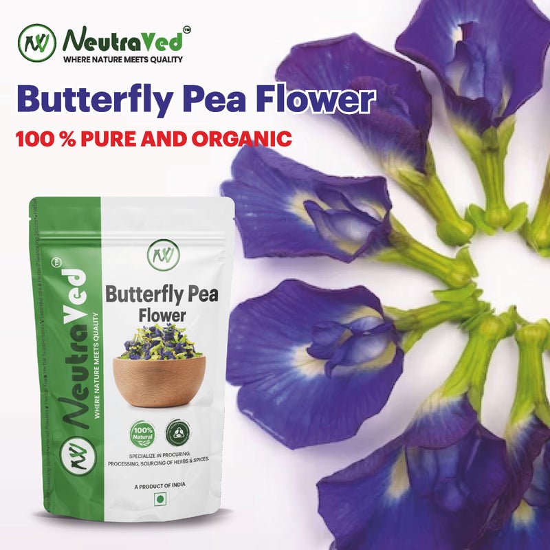 NeutraVed - Blue Butterfly Pea Flower 100g | Caffeine Free Herbal Tea | Blue Flowers Tea for Belly Fat | Zipper Standup Pouch - 100gm - Image 2