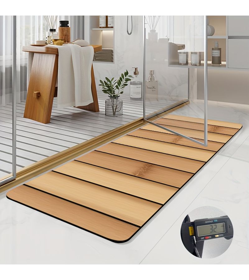 Vertical Stripe Background Pattern Print Diatomite Bathroom Non Slip Mat 45x120cm Quick Drying Absorbent Rubber Backed Soft Comfortable Door Mat Sink Front Floor Mat Shower Rug - Image 1