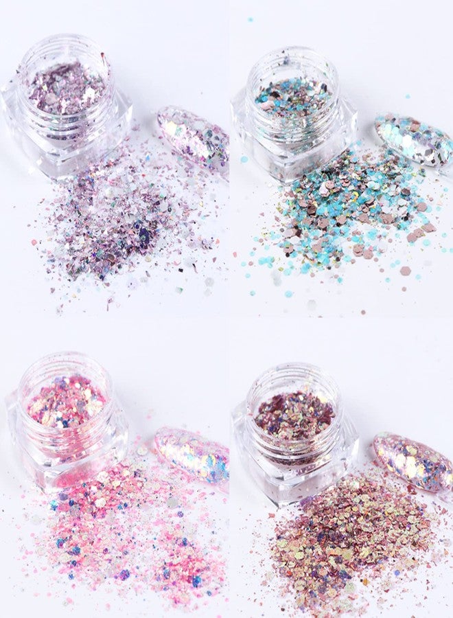 Vezocim Iridescent Glitter Nail Art Sequins, 8 Colors Sparkly Nail Flakes Decoration, Holographic Mixed Size 3D Resin Acrylic Supplies for Women Girls Manicure Charms Nails, DIY Shiny Fingernail Accessories - Image 4