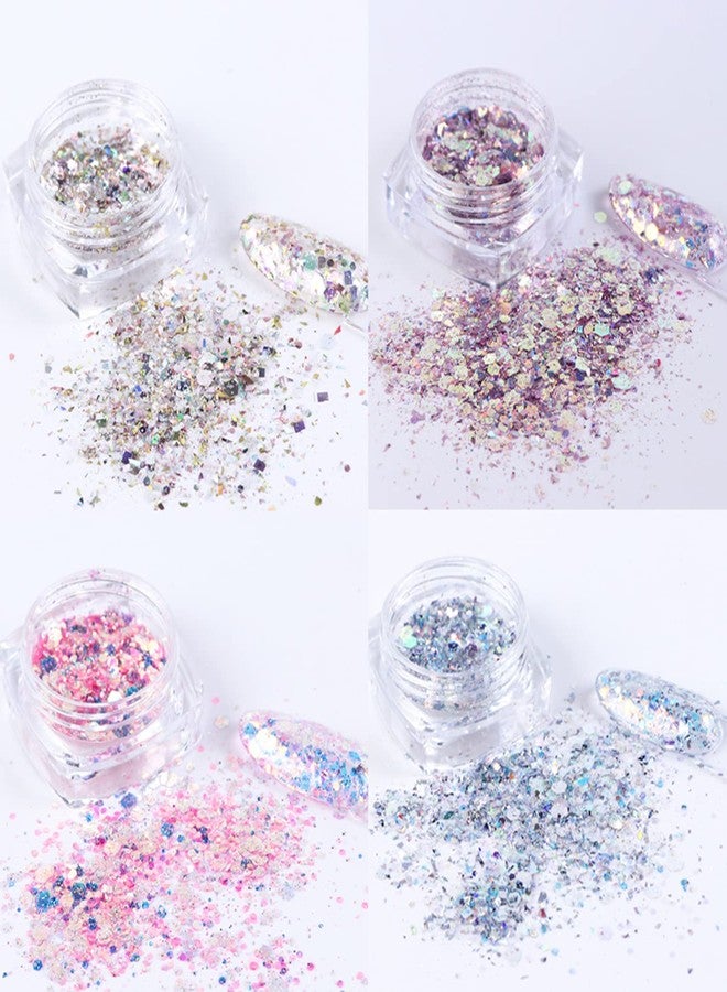 Vezocim Iridescent Glitter Nail Art Sequins, 8 Colors Sparkly Nail Flakes Decoration, Holographic Mixed Size 3D Resin Acrylic Supplies for Women Girls Manicure Charms Nails, DIY Shiny Fingernail Accessories - Image 5