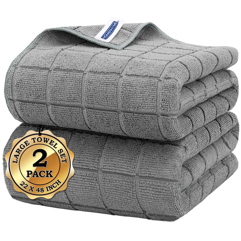 HOMERHYME Microfiber Bath Towels 2 Pack (22'' x 48'') - Lightweight Quick Dry Microfiber Fingertip Hand Towels, Soft Absorbent Gym Towels for Yoga, Salon, Camping, Hotel, Bathroom, Spa, Travel & Dog - Image 1
