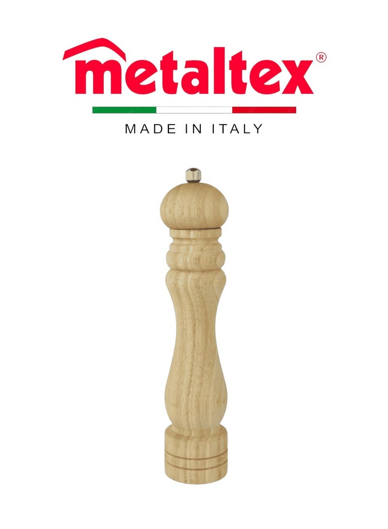 Metaltex Salt & Pepper Spice Mill – 26cm Ceramic Grinder – Rubberwood Body with Chromed Metal Accents – Durable Kitchen Grinder - Image 1