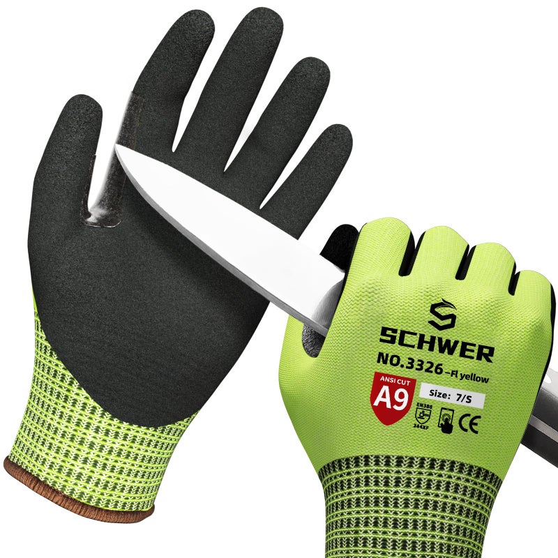 Schwer ProGuard Highest Level Cut Resistant Work Gloves PR3326 for Extreme Protectionï¼ŒANSI A9 Cut Gloves with Reinforced Thumb, Non Slip, Breathable, Durable, Touch-screen, Non PFAS, Yellow1 Pairï¼ˆSï¼‰ - Image 1