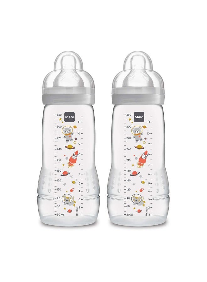 MAM زجاجة نشطة سهلة 11 أونصة (2-عدد)، زجاجات تدفق سريع، 4+ أشهر، للجنسين، رمادي - Image 1