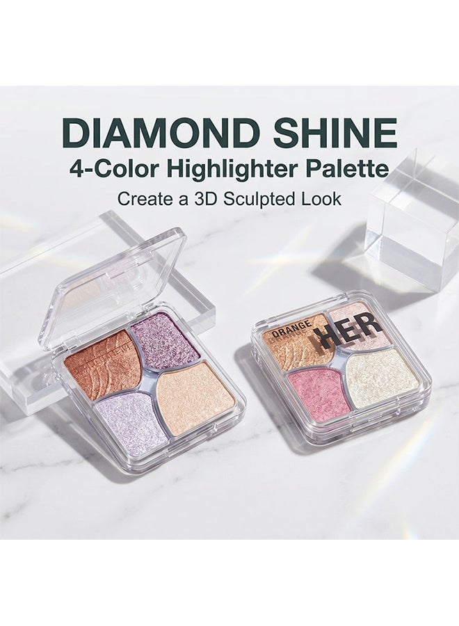 HERORANGE Fanhua Four Palace Grid, 4-color Metallic Shimmer Shadow Powder, Illuminator Makeup Set for Shading, Highlighting & Defining the Face #02 Juice Peach - Image 4