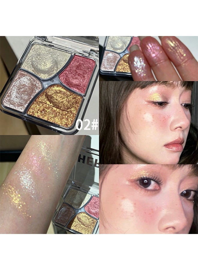 HERORANGE Fanhua Four Palace Grid, 4-color Metallic Shimmer Shadow Powder, Illuminator Makeup Set for Shading, Highlighting & Defining the Face #02 Juice Peach - Image 2