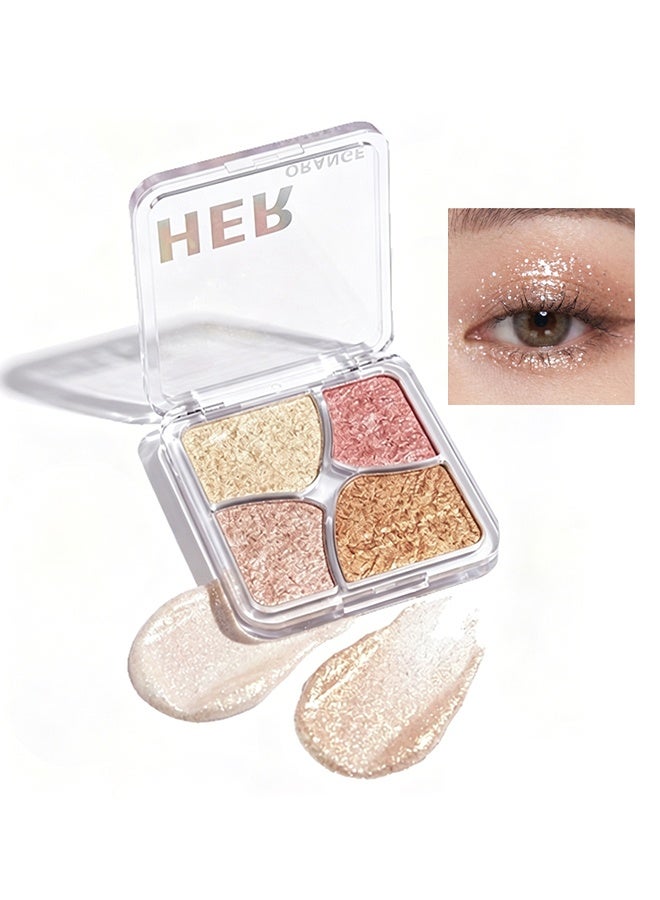 HERORANGE Fanhua Four Palace Grid, 4-color Metallic Shimmer Shadow Powder, Illuminator Makeup Set for Shading, Highlighting & Defining the Face #02 Juice Peach - Image 1