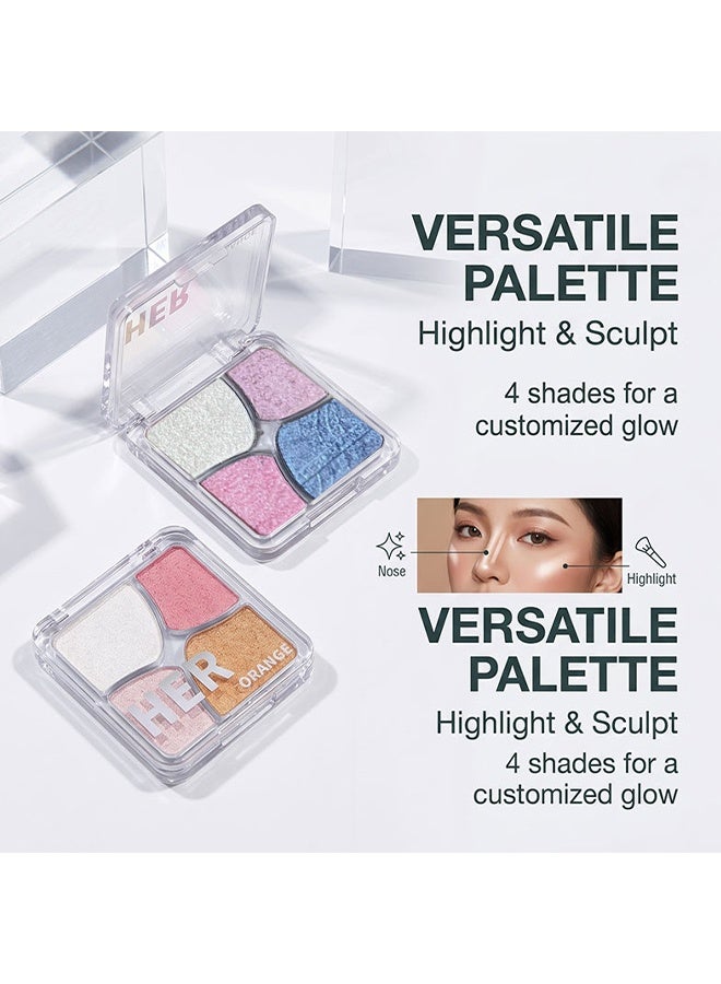 HERORANGE Fanhua Four Palace Grid, 4-color Metallic Shimmer Shadow Powder, Illuminator Makeup Set for Shading, Highlighting & Defining the Face #02 Juice Peach - Image 5