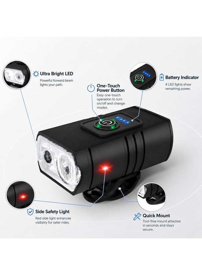 Bike Light,USB Rechargeable Bike Light Set Front & Rear,Super Bright Waterproof Bicycle Lights,LED Headlight & Taillight for Road Bike MTB Cycling,Easy Install Safety Lights,Auto-Sensing Night Mode, IPX5 Waterproof, USB-C Fast Charge - Image 4