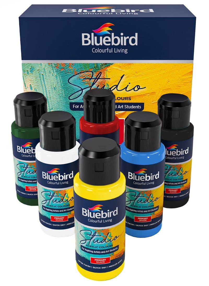 Bluebird Acrylic Paint Primary Colors Student DIY Painting Pack Non-Toxic Art & Craft for Artists, Kids, Adults & Hobby Painters (Primary Colours, 100ML - Set of 6) - Image 1
