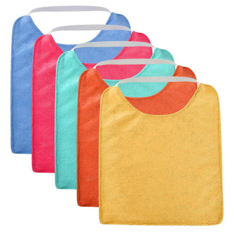 Vicloon Baby Bibs, 5PCS Terry Bib Set, Baby Bibs for Boys, Girls, Terry Drool Cotton Bibs Waterproof protection, Adjustable Elastic Strap, Baby Bandana Drool Bibs for Feeding, Teething Drooling(Color) - Image 1