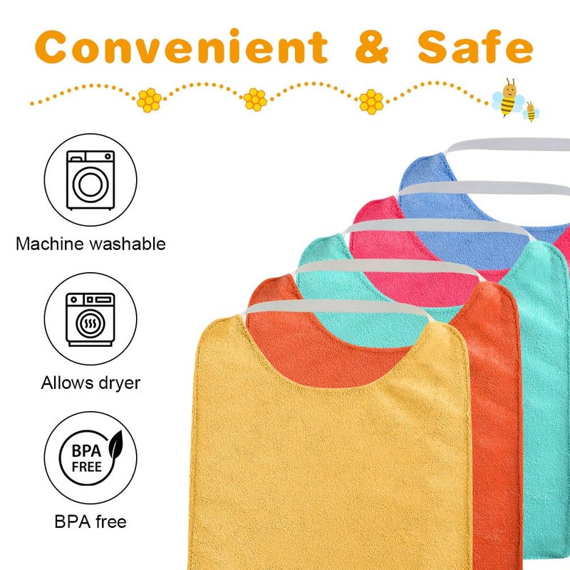 Vicloon Baby Bibs, 5PCS Terry Bib Set, Baby Bibs for Boys, Girls, Terry Drool Cotton Bibs Waterproof protection, Adjustable Elastic Strap, Baby Bandana Drool Bibs for Feeding, Teething Drooling(Color) - Image 5