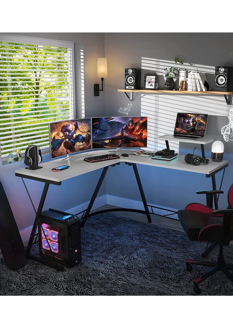 Golden - L-Shaped Desk,50.8" Computer Corner Desk,Home Gaming Desk Office Writing Workstation with Large Monitor Stand,Space-Saving,Easy to Assemble(White)) - Image 1