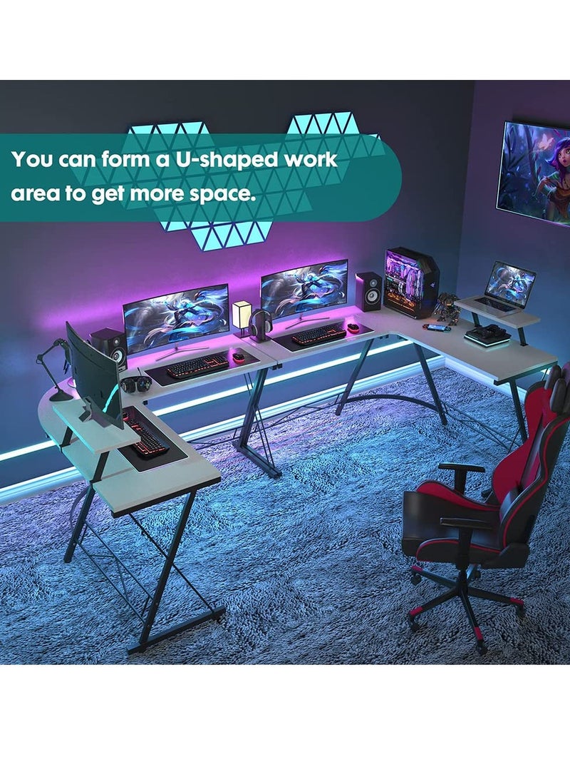 Golden - L-Shaped Desk,50.8" Computer Corner Desk,Home Gaming Desk Office Writing Workstation with Large Monitor Stand,Space-Saving,Easy to Assemble(White)) - Image 1